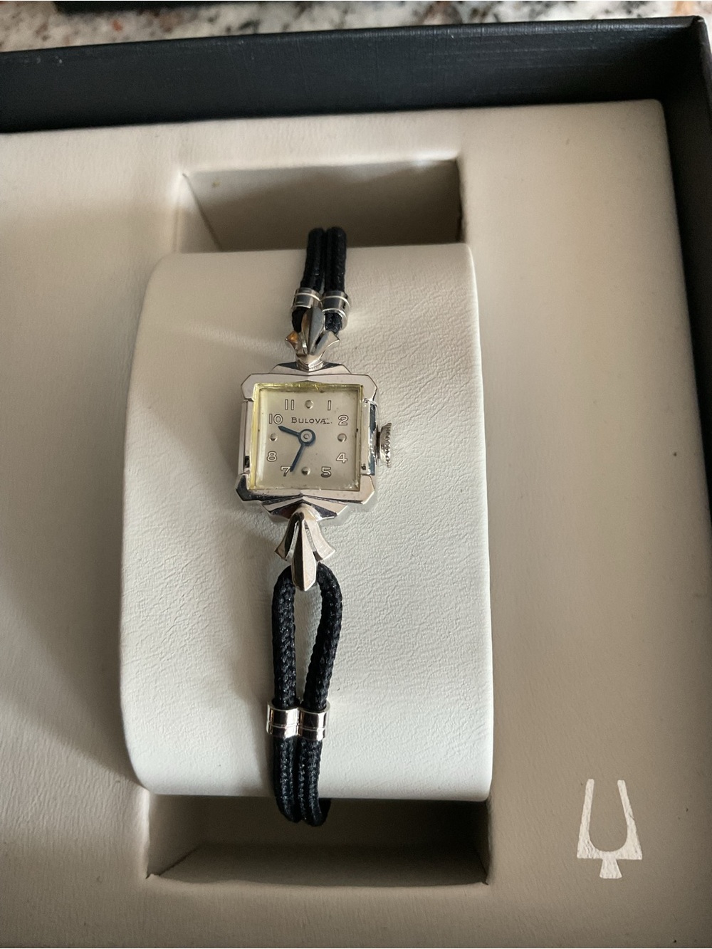 Bulova 14k Gold Vintage Women's Dress Watch with Black Cord Strap